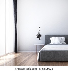 The 3d Rendering Interior Of Minimal Bedroom And White Wall Design