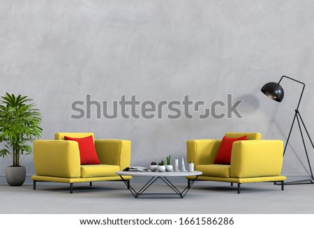 3D rendering of interior modern living room with armchair,lamp,plant, 