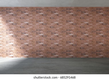 3D rendering interior scene design of empty room space and red brick wall texture