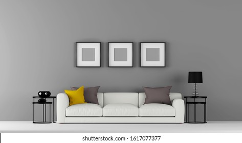 3d rendering Interior View for wall decal, advertisement, website banner, wall clock, paintings, website banner, 3d illustration for multiple use.
