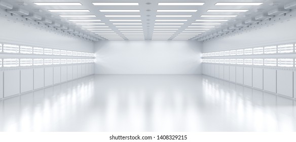 3d rendering interior white and clean empty factory or storehouse
