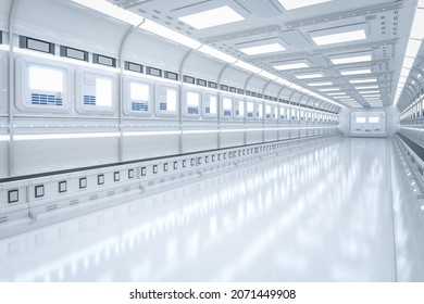 3d Rendering Interior White And Clean Empty Futuristic Factory With Conveyor Belt