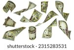 3D rendering of Iraqi dinar notes flying in different angles and orientations isolated on white background