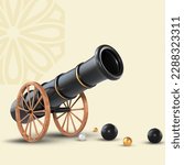 3D Rendering Islamic Cannon Isolated On Beige Background With Clipping Path