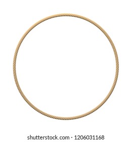 3d rendering of an isolated beige rope making a complete circle on a white background. Rope circle. Endless cord. Round twine.