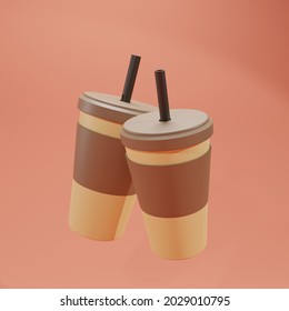 3d Rendering Of Isolated Coffee Cup Icon Illustration With A Straw, Very Suitable For Restaurant, Coffee Shop And Fast Food App Web Icons