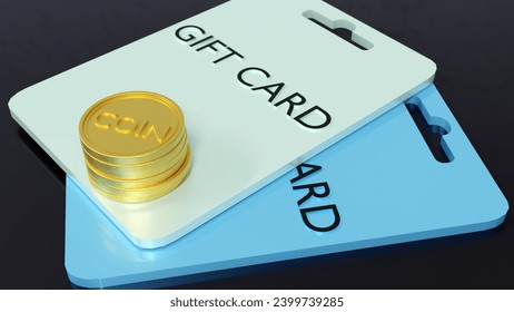 3d rendering of isolated gift card and gold coin 