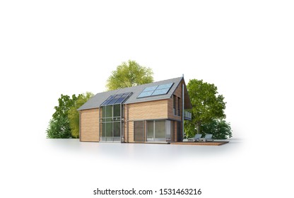 3d Rendering Of A Isolated Modern Wooden House