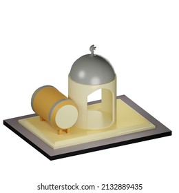 3d Rendering Isometric Islamic Mosque Building With Silver Dome 