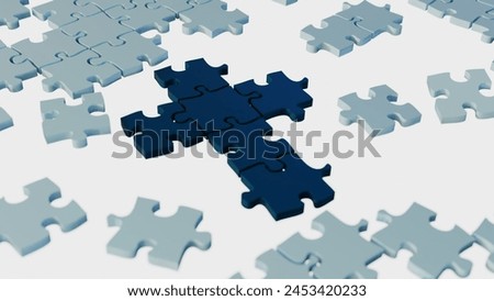 3d rendering of jigsaw pieces assembly Christianity cross 