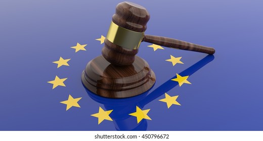 3d Rendering Judge Gavel On A EU Flag