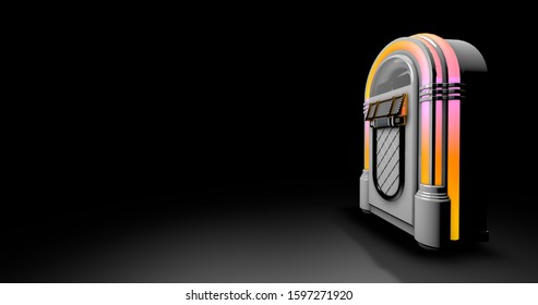 3d rendering jukebox with lights on. isolated on black background. 3d rendering.
