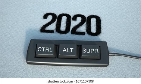 3D Rendering Of The Keys Control Alt Delete And The Year 2020