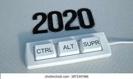 3D Rendering Of The Keys Control Alt Delete And The Year 2020