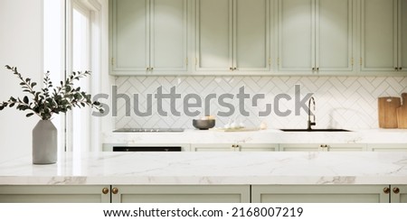 Similar – Image, Stock Photo Pastel green kitchen cabinets in minimalist interior