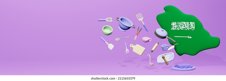 3d rendering of kitchen utensils usage in Arab for data display
