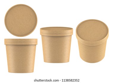 3D rendering kraft paper tub bucket container for dessert, yogurt, ice cream, sour cream, snack, butter, margarine or cheese, Mock Up Template