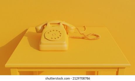 3d Rendering Landline Telephone Isolated On Yellow Theme.