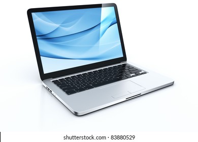 3d Rendering Of A Laptop With Blue Graphics