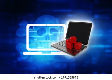 3d rendering Laptop with dice