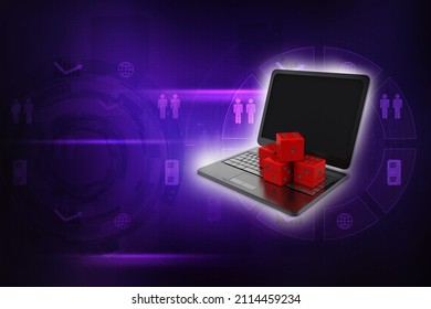3d rendering Laptop with dice
