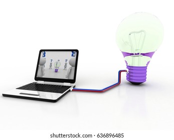 3d rendering Laptop with idea bulb