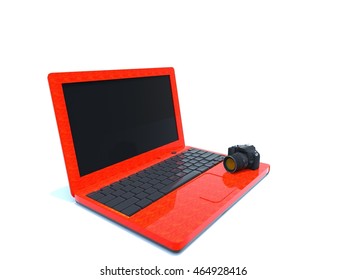 3d rendering of a laptop with mini digital camera