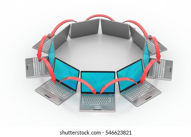 3D rendering of Laptop networking circle