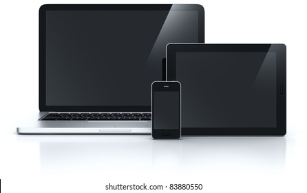 3d Rendering Of A Laptop With A Smartphone And Tablet