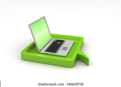 3d rendering of  Laptop with speech bubble