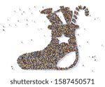 3D rendering: a large crowd of people gathered together in the form of  symbol of new year