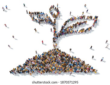 3D Rendering: A Large Crowd Of People Gathered Together In The Form Of Nature Icon