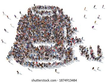 3D rendering: a large crowd of people gathered together in the form of nature icon