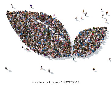 3D rendering: a large crowd of people gathered together in the form of nature icon