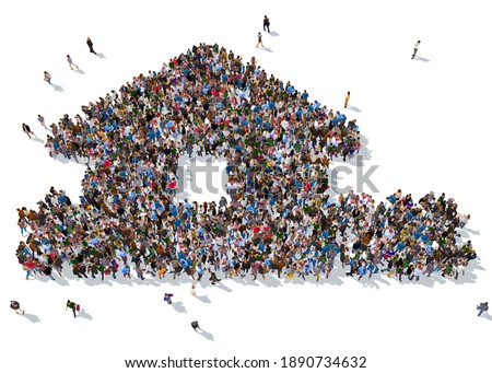 3D rendering: a large crowd of people gathered together in the form of nature icon