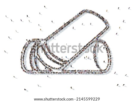 3D rendering: a large crowd of people gathered together in the form of the military symbol