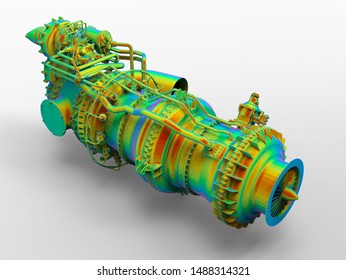 3D rendering - large engine rainbow colored