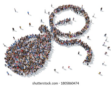 3d rendering: a large group of people gathered together as a medicare symbol