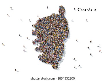 3d Rendering: A Large Group Of People Gathered Together As A Map Of Corsica