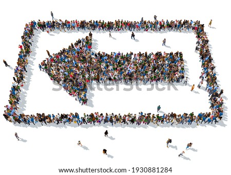 3d rendering: a large group of people gathered together as a arrow symbol