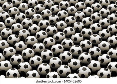 3D Rendering Of A Large Group Of Soccer Ball From Above