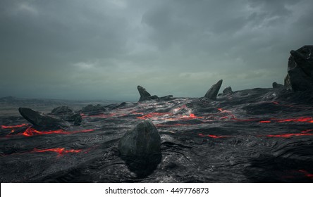 3D Rendering Of A Lava Environment.