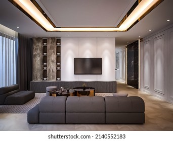 3d Rendering Of Lavish And Elegant Living Room Interior Design