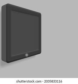 3d Rendering Of A LCD Monitor. Black Screen Old Tv With Gray Background.