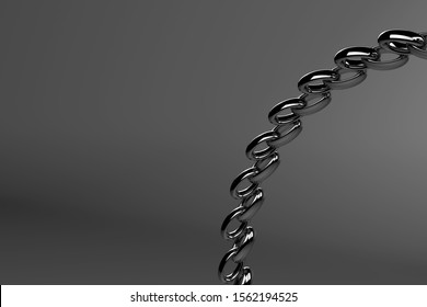 3d rendering of leadership concept with chains. Silver Chain links are connected like a quarter circle. copy space. Business, strength, connection, concept.
