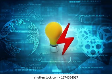 3d rendering led light bulb with power sign
