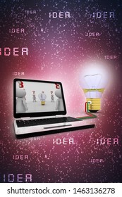 3d rendering led light bulb on laptop