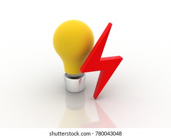 3d rendering led light bulb with power sign