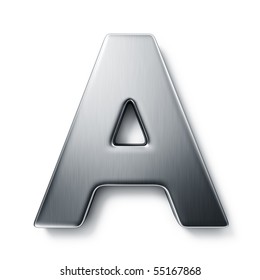 3d Rendering Of The Letter A In Brushed Metal On A White Isolated Background.