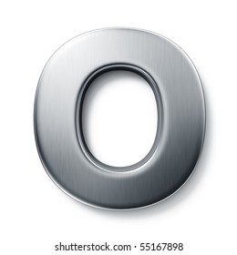 3d Rendering Of The Letter O In Brushed Metal On A White Isolated Background.